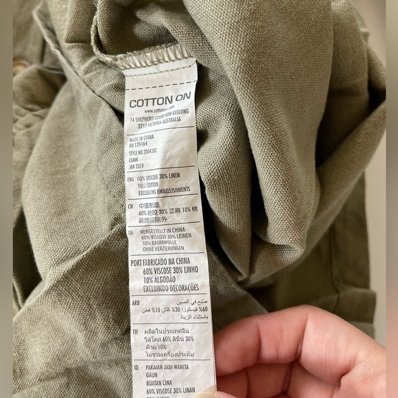Cotton On| Olive Cargo Linen Romper, Short Sleeve, Size Large••• - Picture 11 of 13